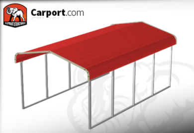 12x21 One Car Steel Carport with Red Roof and Gray Trim