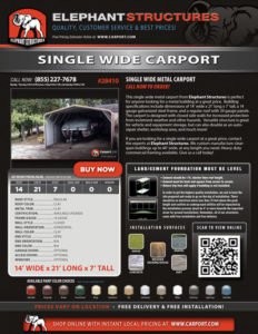 14x21 Single Wide Carport with Clay Roof and Clay Trim