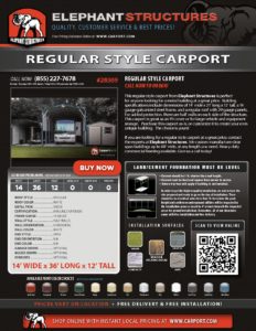 14x36 Regular Style Carport with Regular Roof