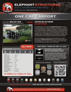16x21 One Car Carport with Beige Roof and Beige Trim