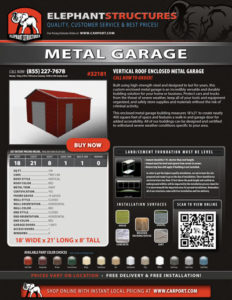 18x21 Vertical Roof Enclosed Metal Garage