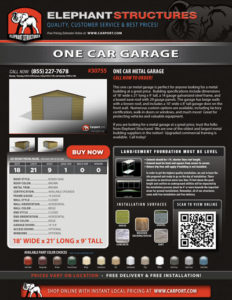 18x21 One Car Garage with Brown Roof and Beige Walls