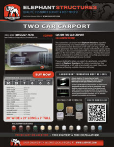 20x21 Two Car Carport with White Roof and White Trim