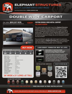 20x21 Double Wide Carport with Tan Roof and Tan Trim