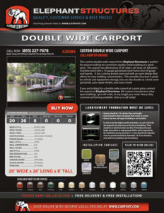 20x26 Double Wide Carport with Galvalume Roof and Galvalume Trim