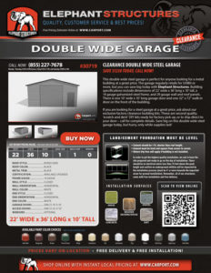 22x36x10 Double Wide Garage with Black Roof and White Walls.