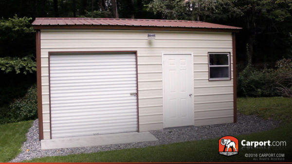 Another front facing view of this vertical style metal garage workshop.