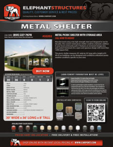 30' Wide Metal Picnic Shelter