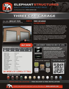 30x31 Three Car Garage with Green Roof
