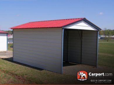 12x21 Vertical Roof 1 Car Metal Carport with Red Roof and White Walls