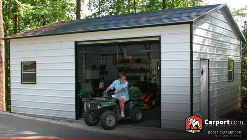 18x26 Metal Building Garage with Black Roof and White Walls