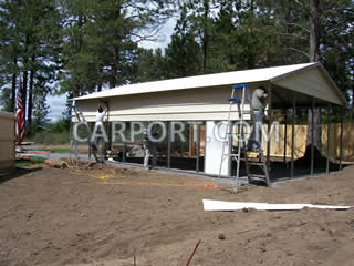 Installing the metal siding Installing the metal roof and siding