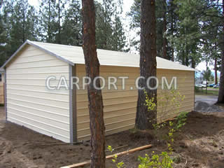 Finished metal garage. Back side of finished metal garage.