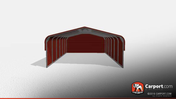 Discount 18x26x7 Metal Carport, save big, ask how... 3 side walls, open front, red with red trim.