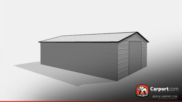 Double Car Steel Garage 3 20x31x8 with grey walls, white roof, and black trim.