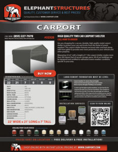 High Quality 22x21 Two Car Carport