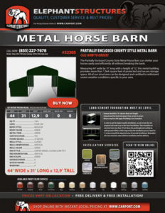 Partially Enclosed Metal Horse Barn