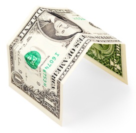 simple house from one dollar bank note isolated