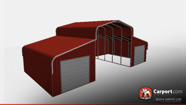 partially enclosed horse barn with 2 garage doors