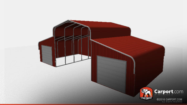 partially enclosed horse barn with 2 garage doors