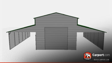 Partially Enclosed Metal Barn with One Garage Door