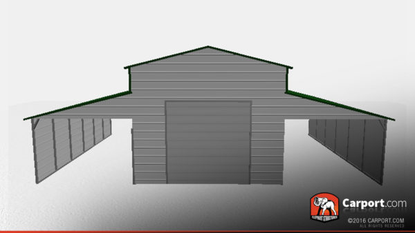 Partially Enclosed Metal Barn with One Garage Door