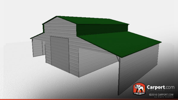Partially Enclosed Metal Barn with One Garage Door - Image 2