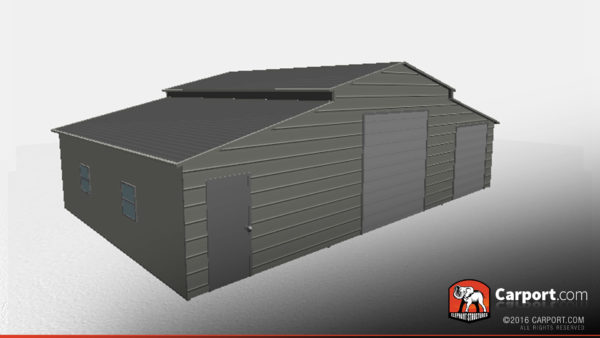 two garage door metal building with boxed eave roof