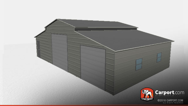 two garage door metal building with boxed eave roof
